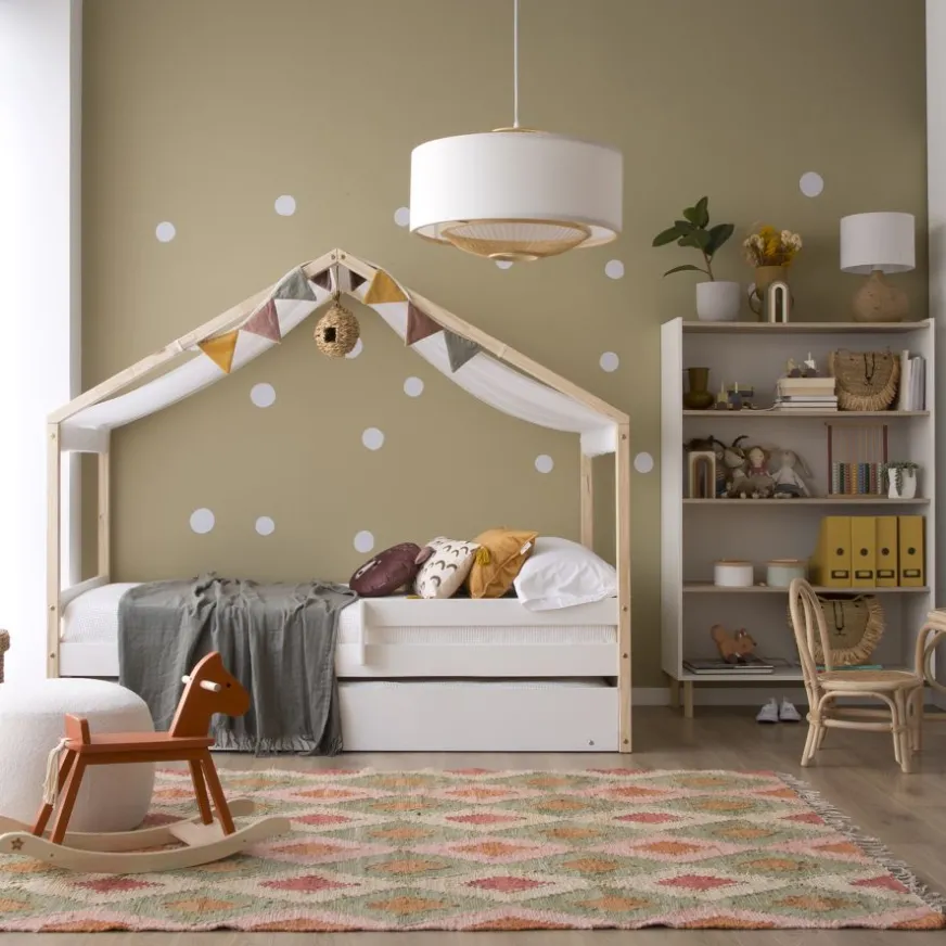 Enfant Banak Haus Cama con forma de casa y somier de arrastre para colchón de 90x190 lacada e