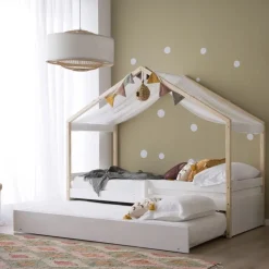 Enfant Banak Haus Cama con forma de casa y somier de arrastre para colchón de 90x190 lacada e