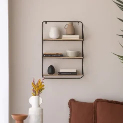 Banak Idaho étagère murale en bois et métal noir