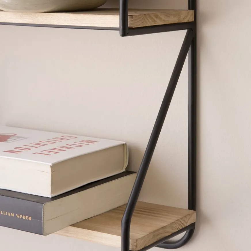 Banak Idaho étagère murale en bois et métal noir