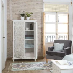 Banak Indira Armoire en bois massif sculpté de manguier