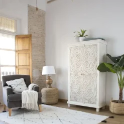 Banak Indira Armoire en bois massif sculpté de manguier