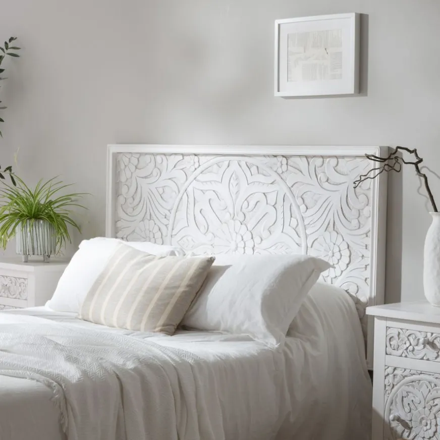 Banak Indira Tête de lit en bois massif sculpté de manguier pour lit de 150 et 160