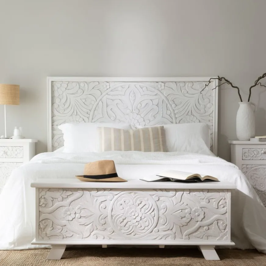 Banak Indira Tête de lit en bois massif sculpté de manguier pour lit de 150 et 160