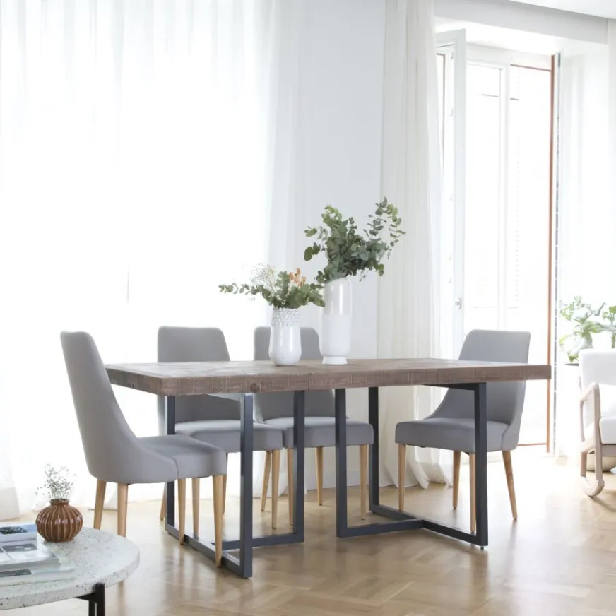 Banak Irune Table à manger rectangulaire en bois massif et métal