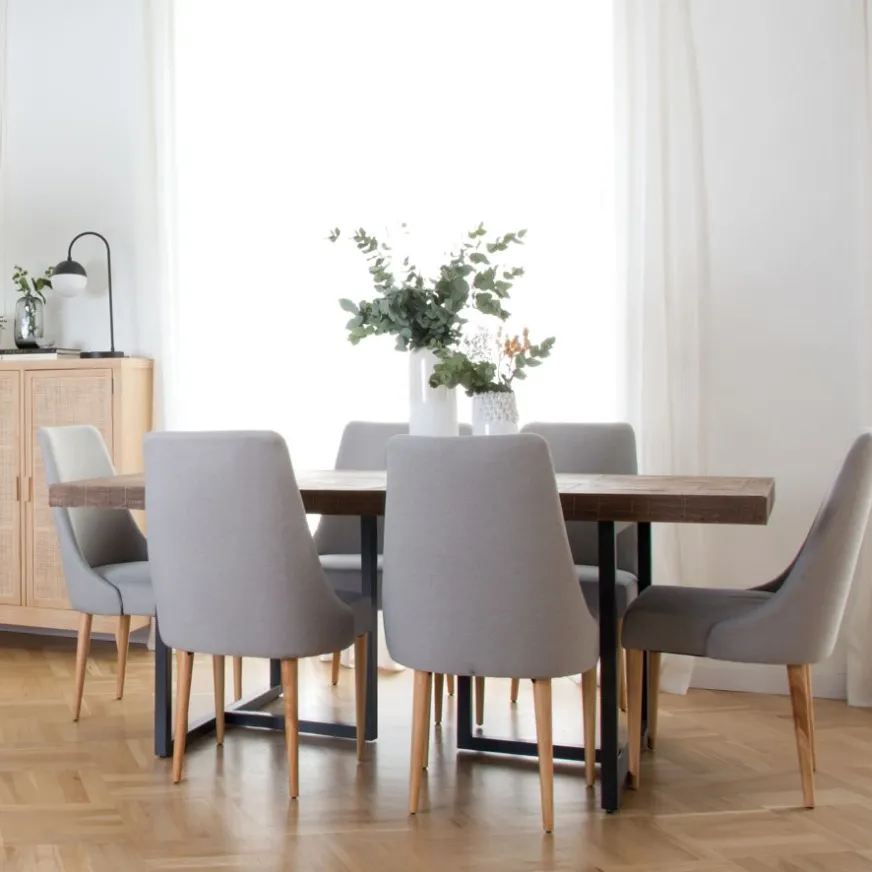 Banak Irune Table à manger rectangulaire en bois massif et métal