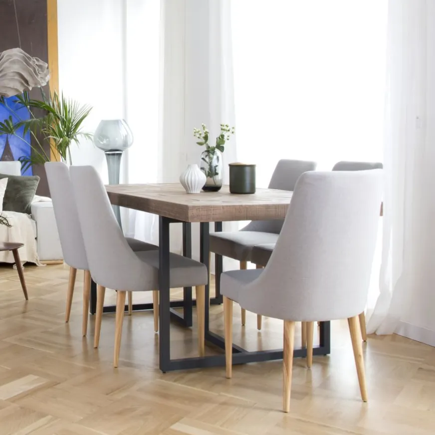 Banak Irune Table à manger rectangulaire en bois massif et métal