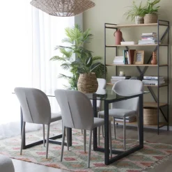 Banak Irune Table à manger en métal gris anthracite et verre de 160x95