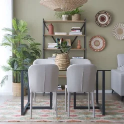 Banak Irune Table à manger en métal gris anthracite et verre de 160x95