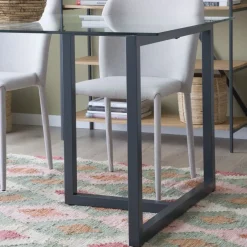 Banak Irune Table à manger en métal gris anthracite et verre de 160x95