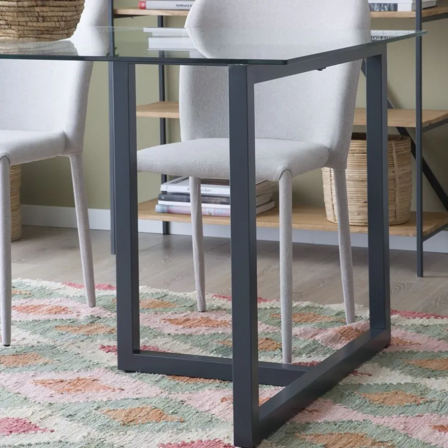 Banak Irune Table à manger en métal gris anthracite et verre de 160x95