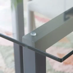 Banak Irune Table à manger en métal gris anthracite et verre de 160x95