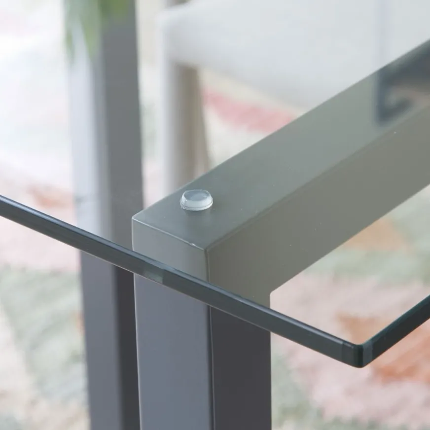 Banak Irune Table à manger en métal gris anthracite et verre de 160x95