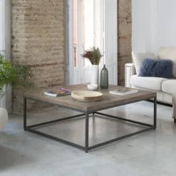 Banak Irune Table basse en bois massif et métal carrée