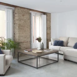 Banak Irune Table basse en bois massif et métal carrée