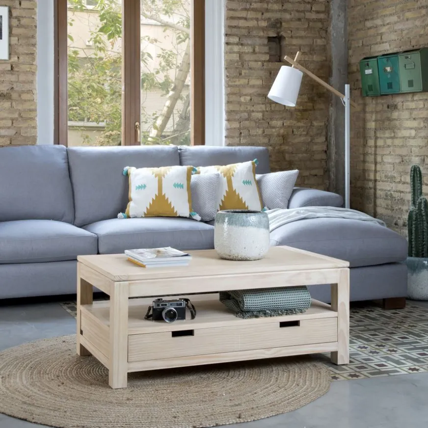 Banak Jil Table basse relevable en bois couleur naturelle