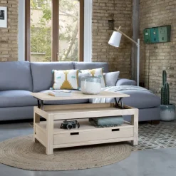 Banak Jil Table basse relevable en bois couleur naturelle