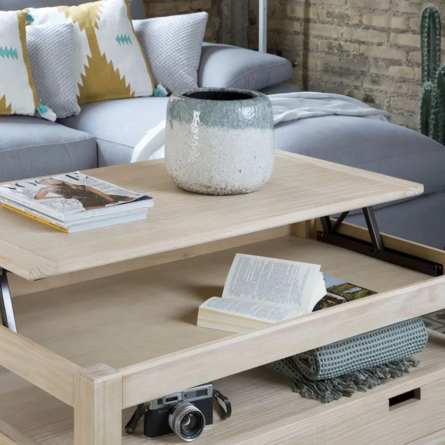 Banak Jil Table basse relevable en bois couleur naturelle