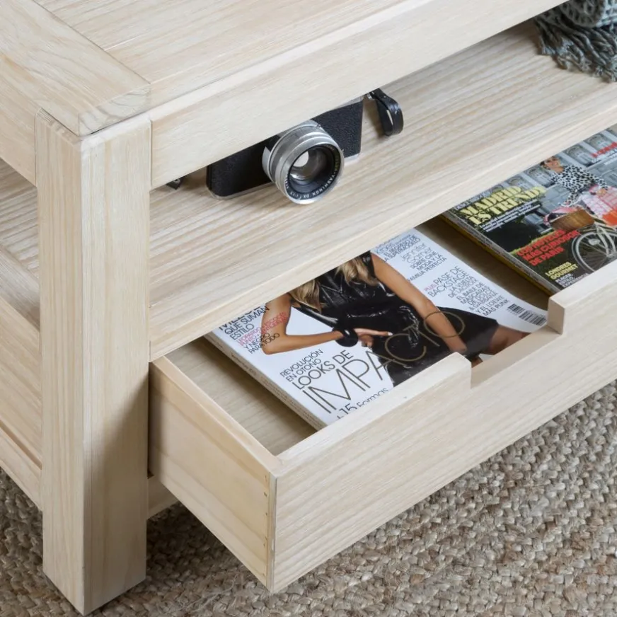 Banak Jil Table basse relevable en bois couleur naturelle