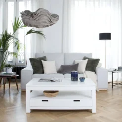 Banak Jil Table basse relevable en bois laqué blanc