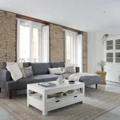 Banak Jil Table basse relevable en bois laqué blanc