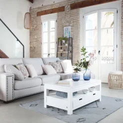 Banak Jil Table basse relevable en bois laqué blanc