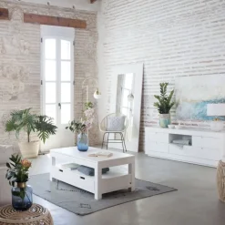 Banak Jil Table basse relevable en bois laqué blanc