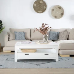 Banak Jil Table basse relevable en bois laqué blanc