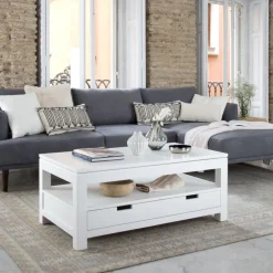 Banak Jil Table basse relevable en bois laqué blanc