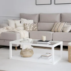 Banak Juliet Table basse en bois et verre laqué en blanc