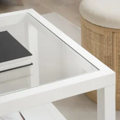 Banak Juliet Table basse en bois et verre laqué en blanc