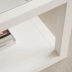 Banak Juliet Table basse en bois et verre laqué en blanc