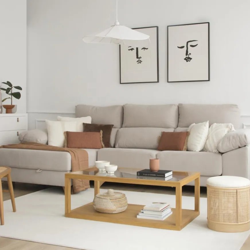 Banak Juliet Table basse en bois et verre couleur chêne naturel