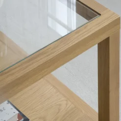 Banak Juliet Table basse en bois et verre couleur chêne naturel
