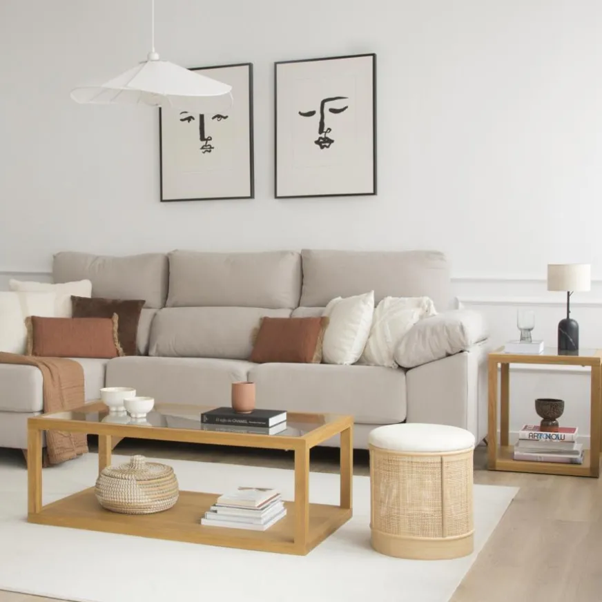 Banak Juliet Table basse en bois et verre couleur chêne naturel