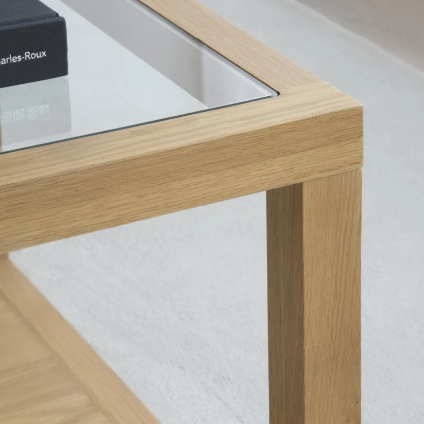 Banak Juliet Table basse en bois et verre couleur chêne naturel