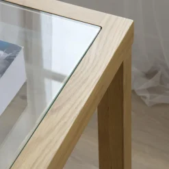 Banak Juliet Table d'appoint en bois et verre couleur chêne naturel