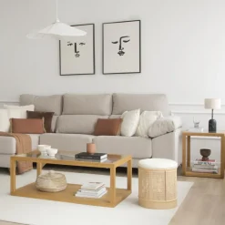 Banak Juliet Table d'appoint en bois et verre couleur chêne naturel