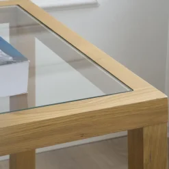 Banak Juliet Table d'appoint en bois et verre couleur chêne naturel