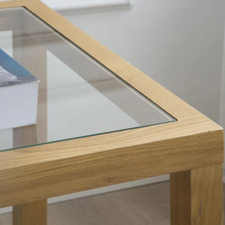 Banak Juliet Table d'appoint en bois et verre couleur chêne naturel