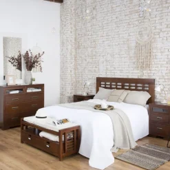 Banak Kenia Tête de lit en bois massif pour lit de 150 et 160 couleur teck