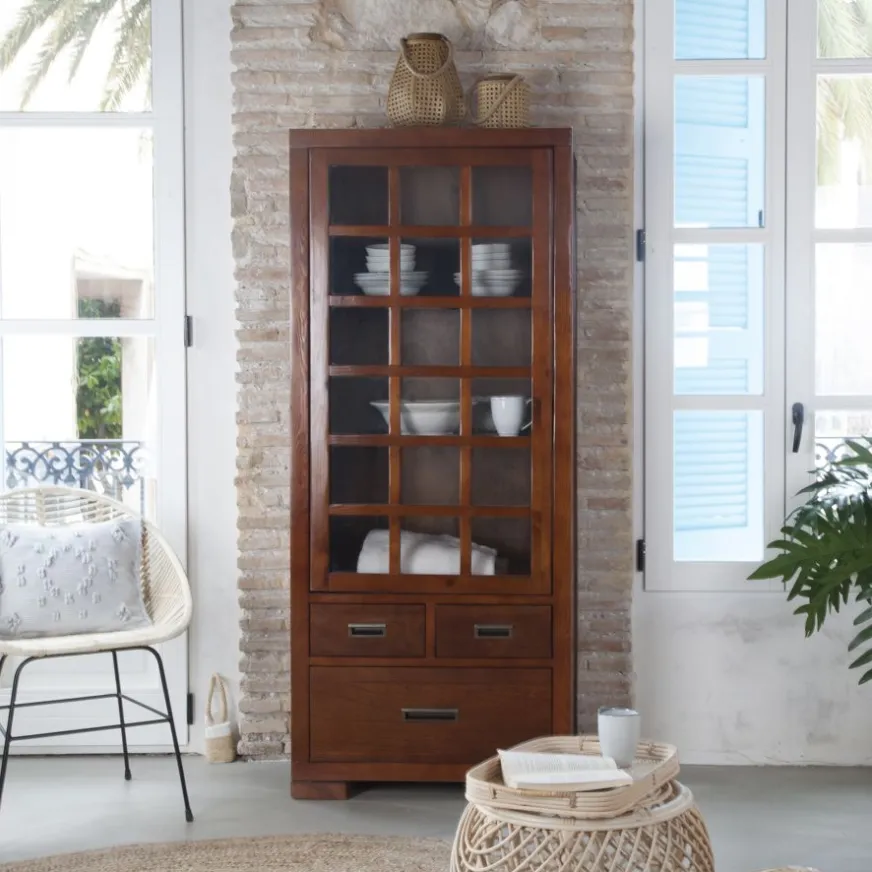 Banak Kenia Vitrine individuelle en bois de couleur teck