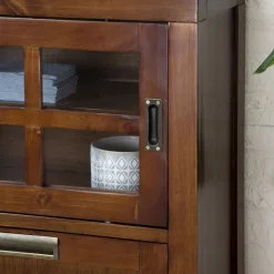 Banak Kenia Vitrine étroite en bois de teck de 145 cm