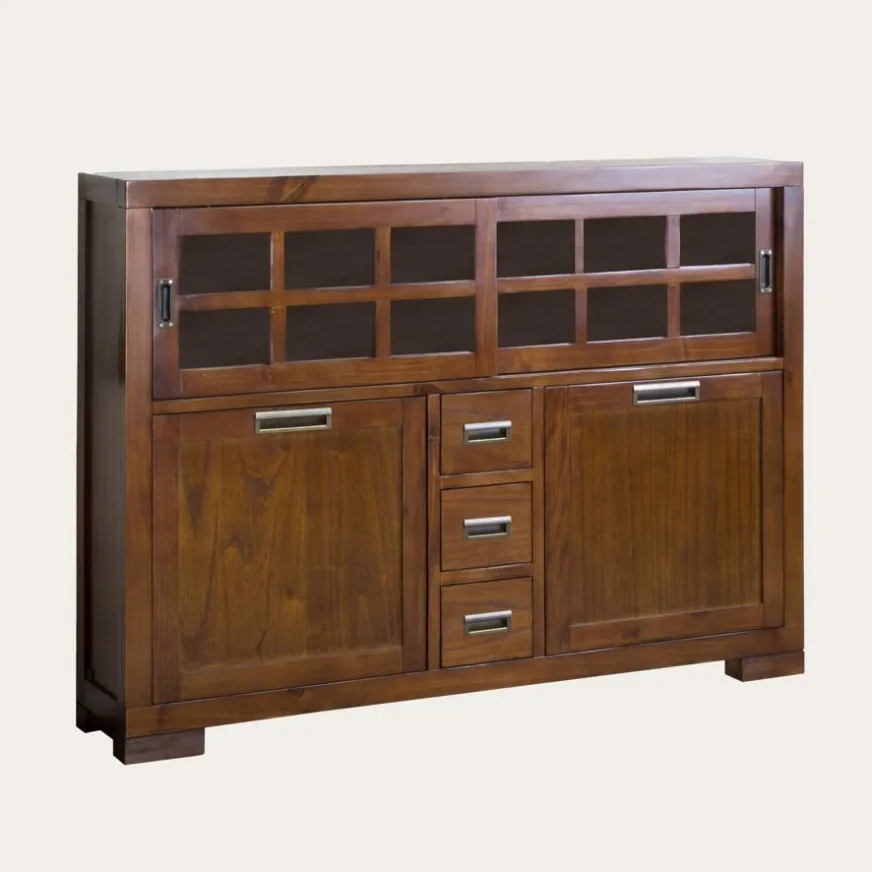 Banak Kenia Vitrine étroite en bois de teck de 145 cm