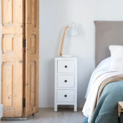 Banak Khai Table de chevet étroite en bois laqué blanc