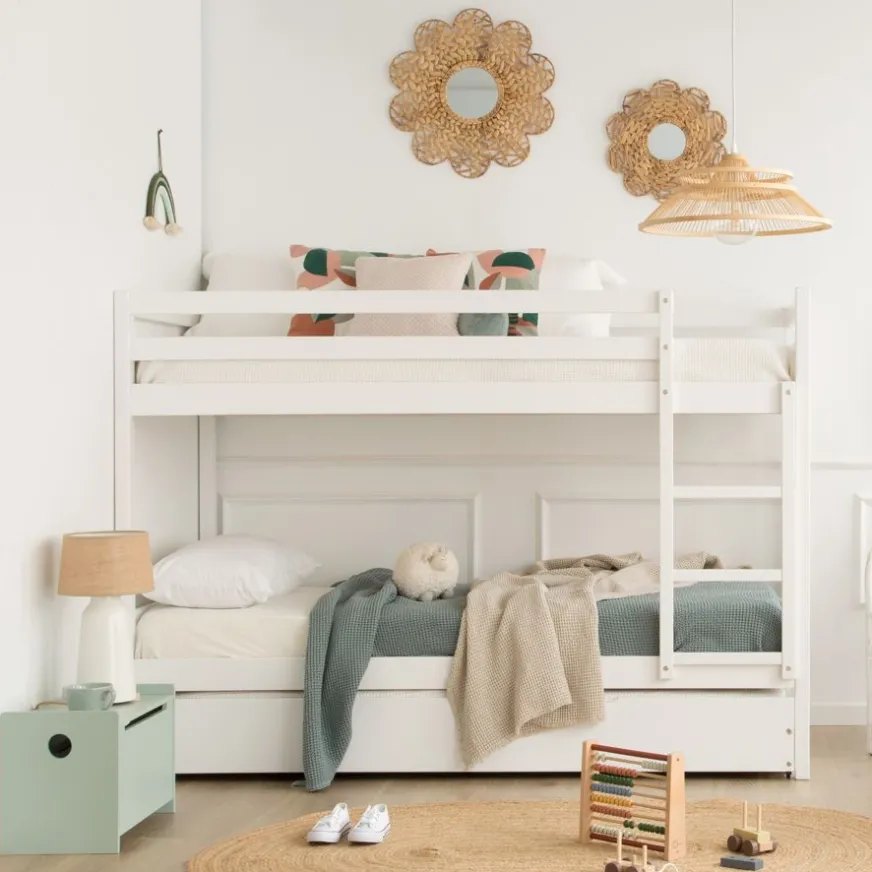 Enfant Banak Kivu Lit avec lit gigogne laqué blanc pour matelas 90x190