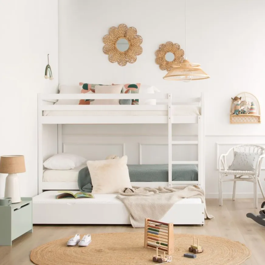 Enfant Banak Kivu Lit avec lit gigogne laqué blanc pour matelas 90x190