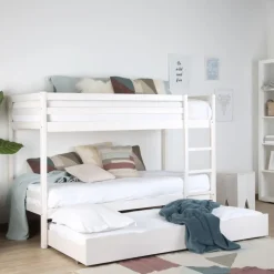 Enfant Banak Kivu Lit avec lit gigogne laqué blanc pour matelas 90x190