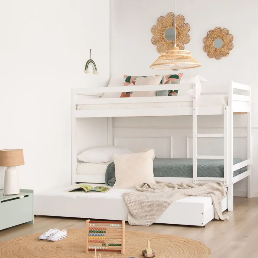 Enfant Banak Kivu Lit avec lit gigogne laqué blanc pour matelas 90x190