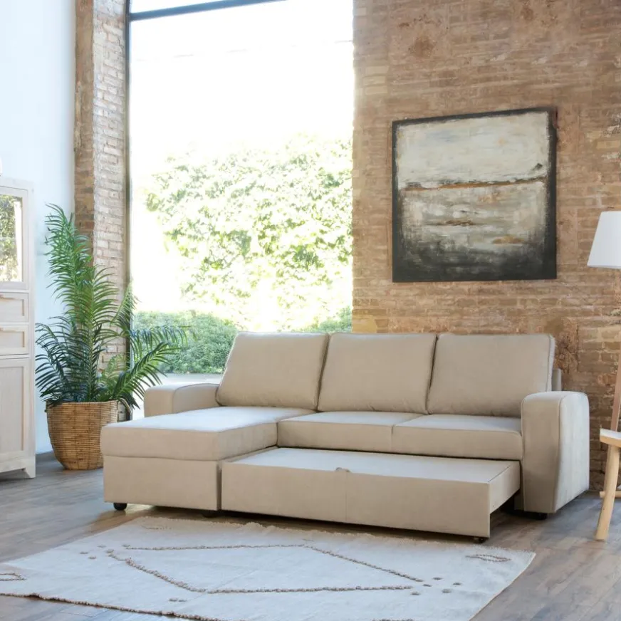 Banak Kubor Canapé-lit d'angle réversible 3 places beige